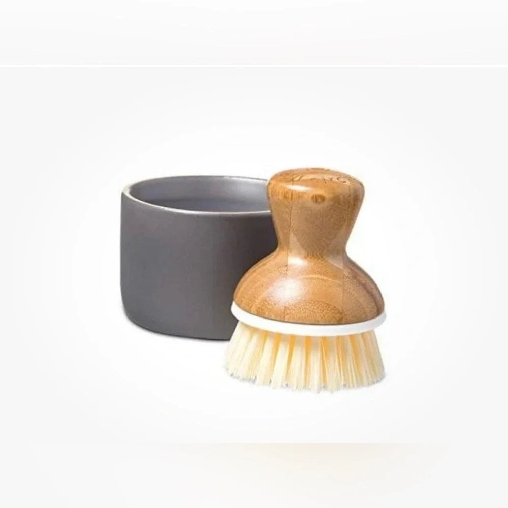 NEW Full Circle White/Tan  Bubble Up Soap Dispenser & Dish Brush Set